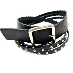 Simply Vera Wang XL (35" to 39") Black Split Faux Leather Silver Studded Belt
